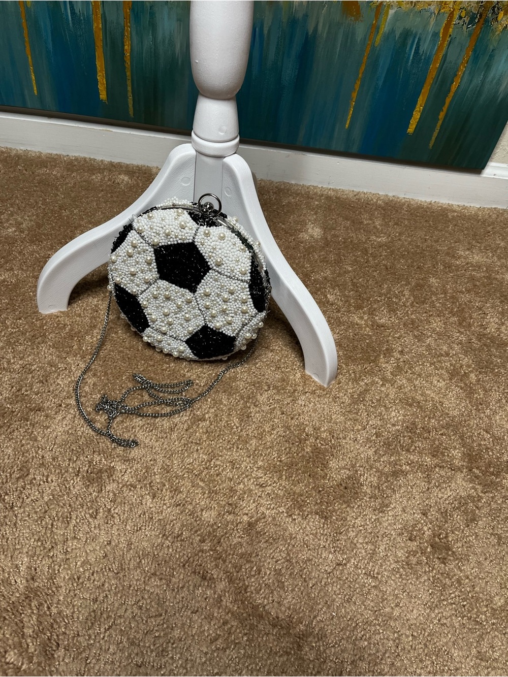 Women’s Soccer Ball Pearl Crossbody Bag - Black & White